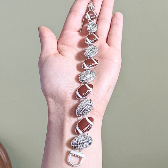 Football bling charm sport mom bracelet magnetic clasp with rhinestones - Picture 7 of 9